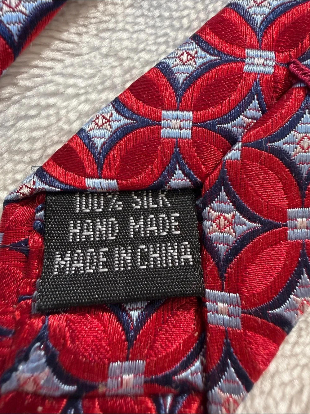 McMahan's Mens Handmade 100% Silk Tie Red Blue Geometric Circle Classic Width